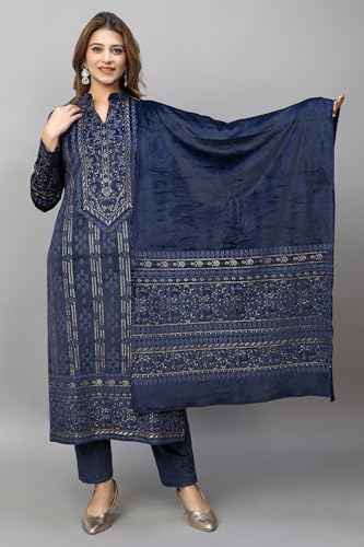 Image of HIFZAA velvet kurta palazzo set with dupatta for womens printed winter wear suit M to 4xl