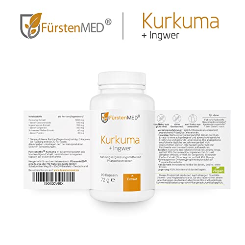 Kurkuma Ingwer Kapseln FürstenMED mit Piperin hochdosiert