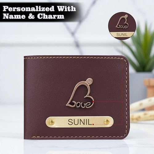 Image of The Wallet Store Personalised Leather Wallet for Men | Customised with Name and Charms | Best Gift for Husband, Boyfriend, Brother | for Anniversary, Birthday, Etc. (Brown)
