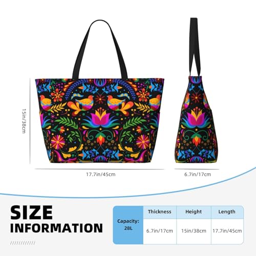 Mexican Flower Traditional1 Print Large Beach Tote Bag for Women Extra Large Capacity Sandproof Waterproof Pool Bag Suitable for Swimming Pool Gym Groceries Travel4