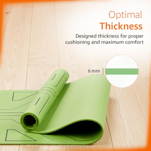 Image of Amazon Basics Alignment TPE Yoga Mat with Yoga Strap | 6 mm Thick | Non-Slip Grippy Surface | Guide Line Alignment for Posture Accuracy | Lightweight & Durable Rubber-Like Material | Floor Protection | Ideal for Yoga, Pilates & Fitness | 183 X 61 cm | Emerald