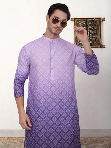 Image of Jompers Thread Work & Sequin Embellished Printed Kurta Set for Men Cotton Blend