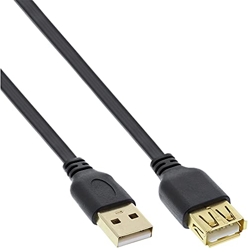 InLine&reg; USB 2.0 Flachkabel Verl&auml;ngerung, A Stecker/Buchse, schwarz, Kontakte Gold, 1,5m