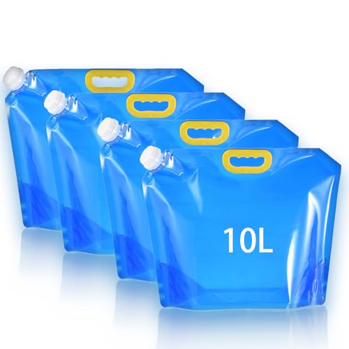 4 Stück Wasserkanister Faltbar, Faltbarer Wasserkanister 10L mit Dichtem Deckel, Auslaufsicherer, Gefrierfähiger - Wasserbehälter für Outdoor Camping Wanderungen Picknicks