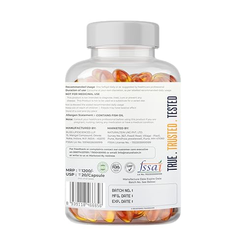 Image of Naturaltein Pro Strength Omega 3 Fish Oil 1000mg with Vitamin E | 180mg EPA & 120mg DHA | Supports Heart, Brain, Joint & Eye Health | Molecularly Distilled & Heavy Metal Tested | 60 Softgels