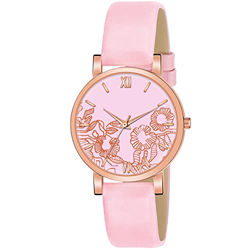 Image of Multicolor Flower Dial Leather Strap Gifts for Women Formal Girl's and Women's Watch Women's Analog Combo Watch for Women (Pack of 4)