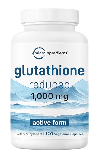 Micro Ingredients Glutathione 1000mg 120 Veggie Caps | Extra Strength Reduced Glutathione + Active Antioxidant | Liver Health & Immune System Supplement | N