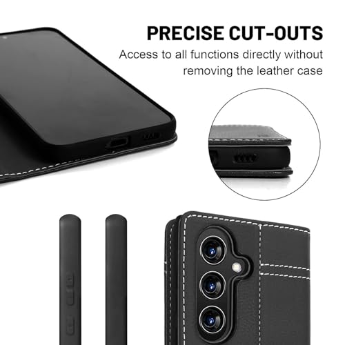 Gebei Etui ze Skóry Prawdziwej na Samsung Galaxy S24 5G – Premium Etui ze Skóry z Funkcją Stojaka, Przegródką na Karty, Zamknięciem Magnetycznym, Etui z Klapką, Etui na Telefon, Etui Ochronne, Klapka