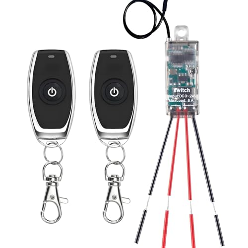 dstfuy Interruttore da 12 V con telecomando, interruttore della luce senza fili DC 5 V/12 V/24 V/5 A, mini relè senza fili, telecomando 164 FT a lunga distanza, per plafoniere, strisce LED, campanello