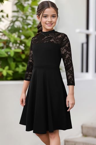 Girl's Dress Elegant Floral Lace 3/4 Sleeve Wedding Party A Line Dress 9-14 Years3