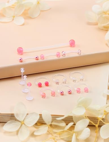 Jenxnjsjo Clear/Pink/Purple Lip Septum Rings Eyebrow Industrial Smiley Piercing Jewelry Plastic Cartilage Helix Tragus Daith Earrings Vertical Labret Medusa Retainers Kits for Surgery Work Sports2