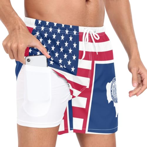 Short de bain pour homme S maillot surf doublure anti-frottement drapeau USA Wyoming