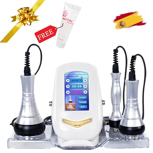 Aparato de Cavitación y Radiofrecuencia 3 en 1 – Facial y Corporal – Reafirmante Anticelulítico con 3 Cabezales – 40KHz – Masajeador Profesional para Adelgazar y Rejuvenecer en Casa