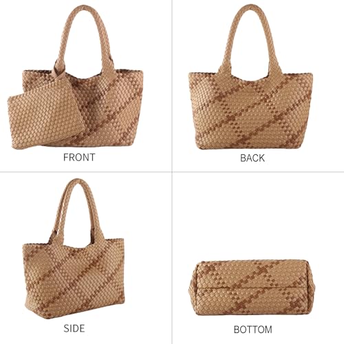 Image of SporGenius Woven Handbag Two Tone Tote Bag Vegan Leather Purse
