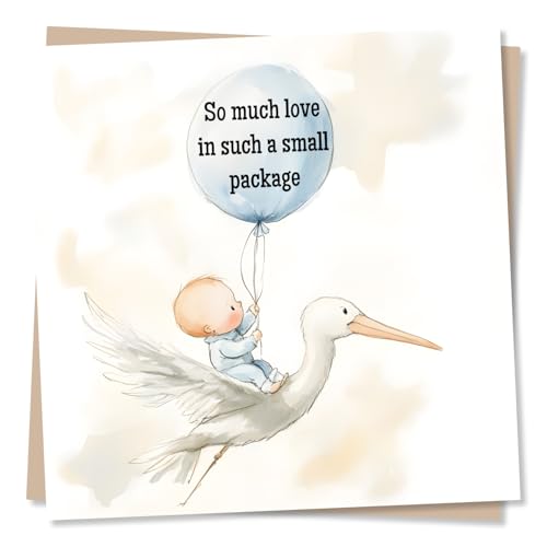 Adorable Welcome to the World Card for Newborn Boy - So Much Love In Such A Small Package - Baby, Blue, Love - For New Parents, Friend, Family, Relative