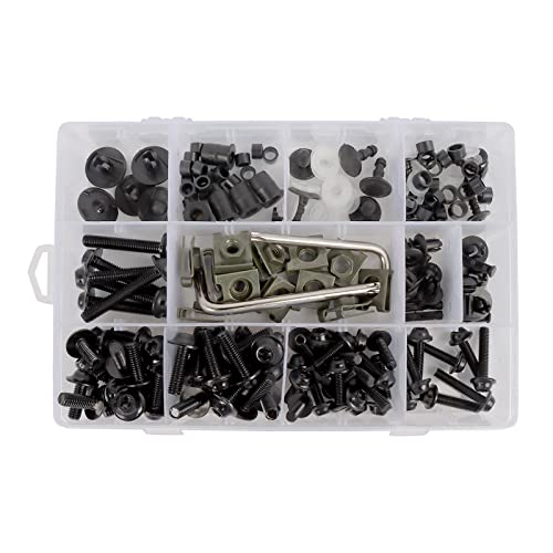 BAIONE Fairing Bolt Kit 195PCS Stainless Steel M5 M6 Motorcycle Windscreen Fairing Screws Fasteners Universal Compatible with Yamaha Honda Kawasaki Suzuki BMW Sportbike Bodywork Bolts (Black)