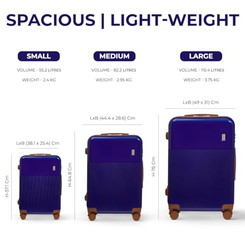 Image of Mode Maestro | Hard-Sided Polycarbonate Trolley Suitcase | 360 8-Wheel Easy Drag | Brown Color Accessories | Light-Weight | TSA Lock | 3-Yr Warranty | Check-in Luggage Bag 28in (Blue, 75cm (L))