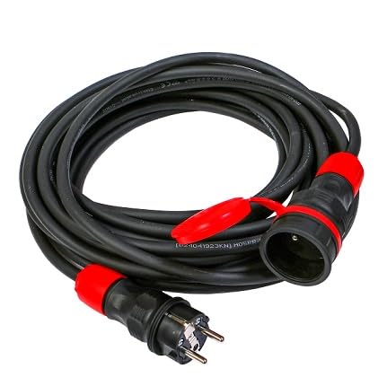 Przedłużacz gumowy, warsztatowy, budowlany OW H05RR-F 3x2,5 z uziemieniem, gniazdo z klapką i wtyczka 16A 230V IP54 (10m)