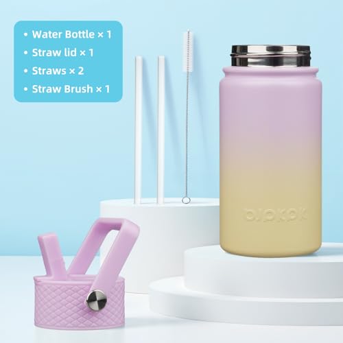 Image of BJPKPK Insulated Water Bottle, 15oz Stainless Steel with Straw Lid
