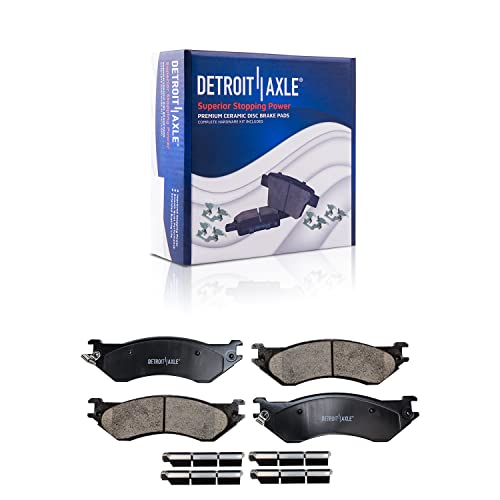 Image of Detroit Axle - 4WD Front Wheel Bearing Hubs Brake Kit for 2000-2001 Dodge Ram 1500 [4-Wheel ABS] Drilled & Slotted Brake Rotors Ceramic Brakes Pads Wheel Bearing Hubs Assembly Replacement