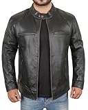STOREJEES Black Leather Jacket Men - Chaqueta Para Motociclista Hombre | Ddge Black - M