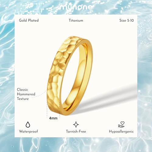 4mm Hammered Gold Band Ring,14K Gold Plated Titanium and Stainless Steel Non Tarnish Stacking Statement Ring for Women Men2