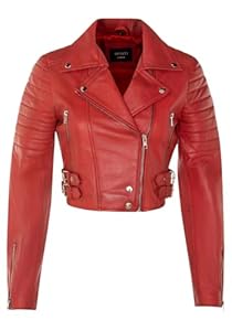 Infinity Leather Veste Courte Pour Dames Rouge Body Court Top Gothique Chic Motard Veste en Cuir Véritable 2XL