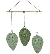 MEIVINES Macrame Wall Hanging Green Leaf Tassel Wall Tapestry Boho Wall Decor Boho Macrame Leaf Wall Decoration Handmade Woven Wall Hanging For Bedroom Living Room Decoration