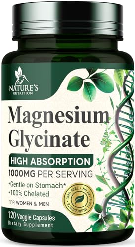 Magnesium Glycinate 1000mg Per Serving - Chelated Magnesium for Bone Muscle Nerves & Heart Health Support - Ultra Absorption - Natures Sleep Support Best Mag Supplement Pill - 120 Capsules