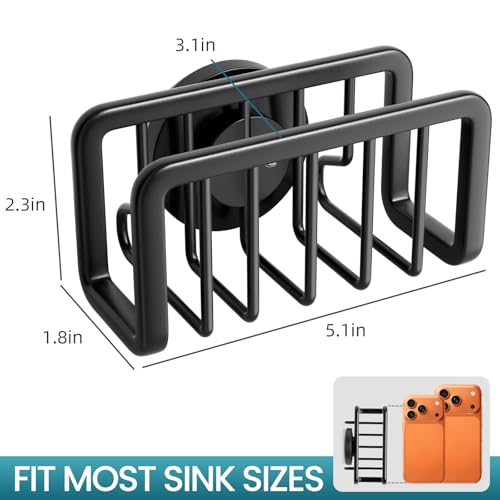 Image of TAILI Black Sponge Holder for Kitchen Sink with Strong Suction Cup | Removable Sink Caddy for Kitchen Sink Oganizer, Rustproof Aluminum Sink Sponge Holder for Scraper Brushes, Stoppers