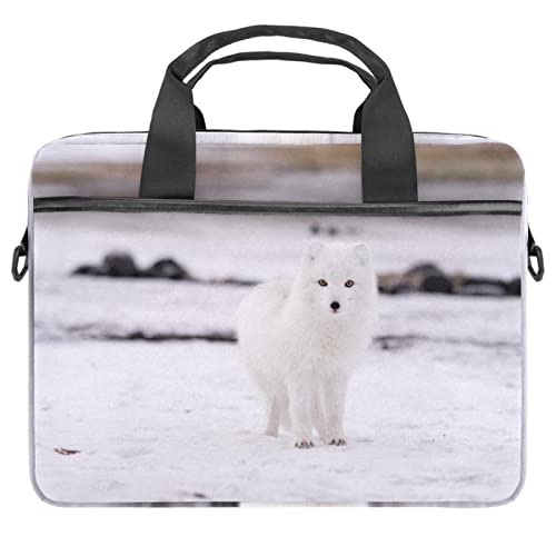 Funda de lavanda para ordenador portátil de 14 pulgadas con diseño de zorro ártico y asa de hombro