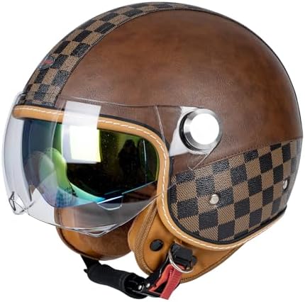 Casco de Motocicleta de Doble Visera 34 de Cara Abierta para Hombres y Mujeres, Aprobado por DOT, Casco Semi-Abierto Retro Unisex, Casco de