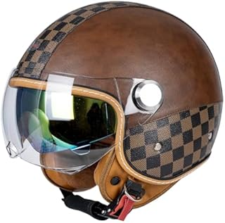 Dual Visor 3/4 Open Face Motorcycle Helmet for Men & Women, DOT Approved Unisex Retro Half Helmet,Motorbike Casco for Moped Cruiser Bobber and Chopper