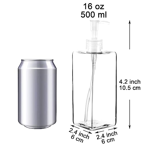 Youngever 5 Pack Pump Bottles for Shampoo 16 Ounce, Empty Shampoo Pump Bottles, Plastic Square with Lockdown-Leak Proof-Pumps (Clear Pump)2