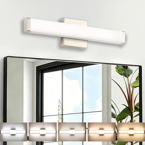 Image of 16 inch LED Bathroom Vanity Light, 10W 5CCT Dimmable, Brushed Nickel | Wall Bar Light, Rust & Moisture Resistant, Dimmable 2700K-5000K, Energy-saving, moisture-proof, Dresser Bathroom over Mirror