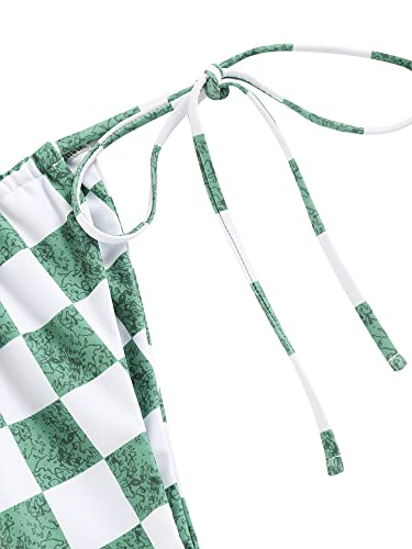 Image of ZAFUL Womens Printed Triangle Bikinis 2 Piece Halter Bikini Sets High Cut Bathing Suit Side Tie Swimsuits Green Plaid M