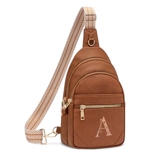 Sac à bandoulière pour femme en cuir synthétique marron Viverte avec initiale A