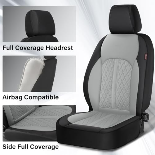 Image of Coverado Universal Leather Seat Covers Full Set for 5 Seats - Waterproof, Durable All-Weather Protector for SUV, Pickup Truck, Sedan （Black&Gray）