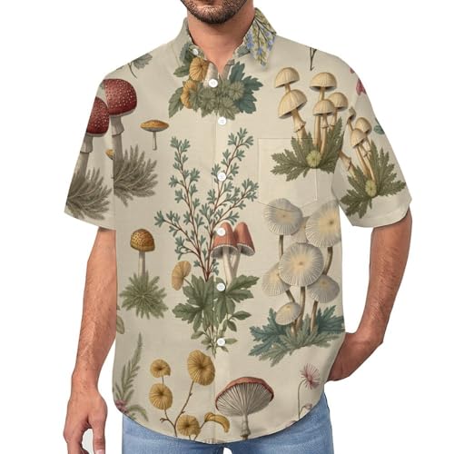 Chemise homme manches courtes à motif champignons et fleurs
