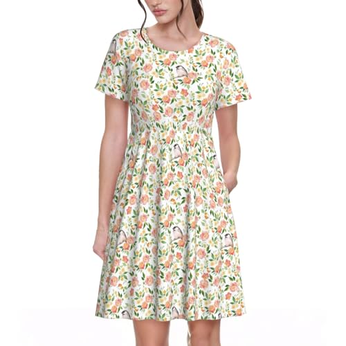Robe d'été manches courtes en imprimé fleurs raffiné et finitions soignées