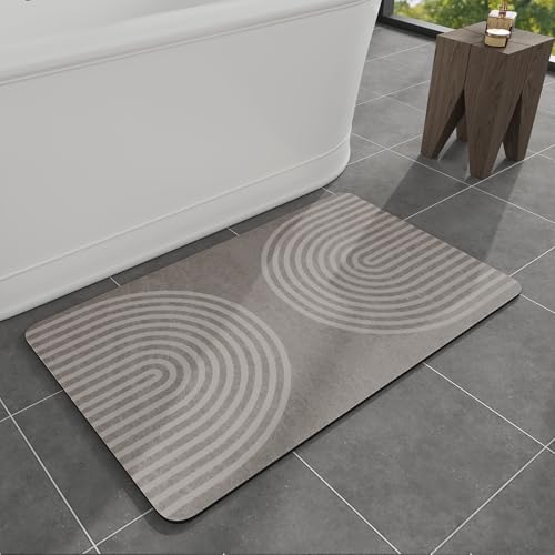 MontVoo -Bath Mat-Non Slip Thin Bathroom Rugs Fit Under Door- Quick Dry Absorbent Faux Suede Surface Grey Bathroom Floor Mats-Shower Rug for in Front of Bathtub Shower Grey & Beige 17x27.5 G