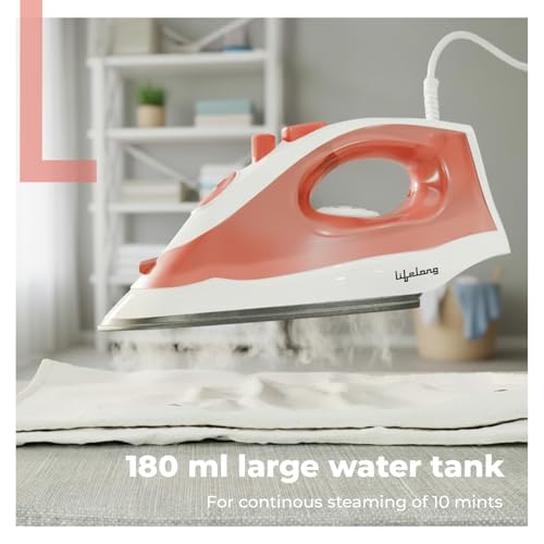 Image of Lifelong Steam Iron for Clothes | 1300W Iron Press with Vertical Steaming & Non-Stick Soleplate | Adjustable Temperature & Steam Control | Lightweight Design for Crisp & Wrinkle-Free Results