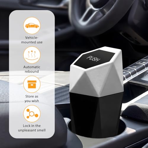 Image of Car Trash Can with Lid, Mini Leakproof Fragrance Vehicle Cup Holder Garbage Bin for Console Door, Small Portable Auto Interior Dustbin Organizer Accessories, Universal Fit (Silver)