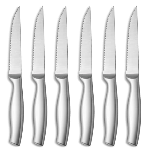 Pleafind 6 Cuchillos de Mesa, Cuchillos Carne, Cuchillo de Una Pieza, Juego de Cuchillos Bistec de...