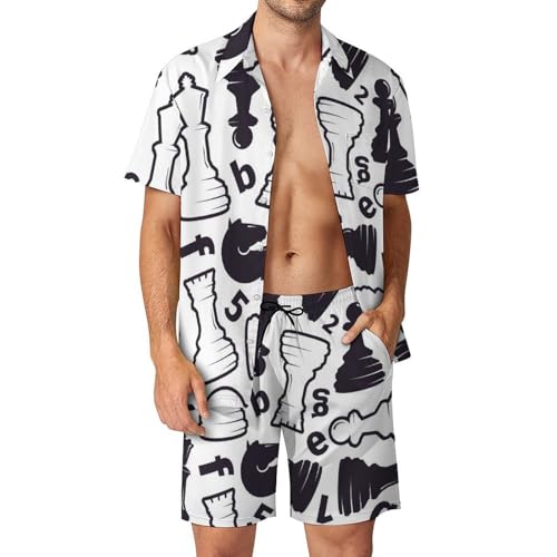 Ensemble Plage Été Échecs Noir Et Blanc Chemise Hawaïenne Fluide Et Confort