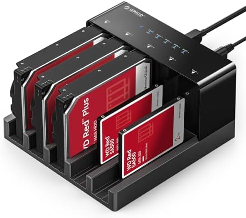 ORICO USB 3.0 5 Bay Hard Drive Docking Station with Offline Cloning for 2.5/3.5 SATA HDD SSDs Max Up to 90TB Plug and Play Flat-Down-6558US3-C