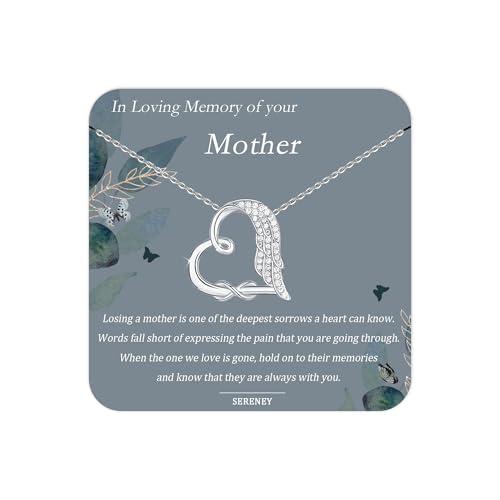 Memorial Gifts for Loss of Mom, Sterling Silver Angel Wing Infinity Love Heart Pendant Necklace as Grief Gifts for Women, Memorial Necklace as Loss of Mother Sympathy Bereavement Funeral Gift Idea