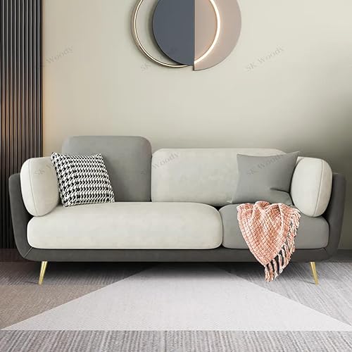 Image of Black Wood Modern Montez Luxurious Velvet 3 Seater Sofa for Bedroom, Living Room, Dining Room, Drawing Room, Home Office in Bug Resistant Wood (Dark Grey & Cream, 3 Seater)