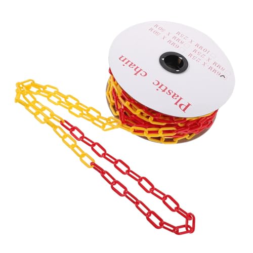 FOMIYES Cadena de Barrera de Seguridad de Plástico 6mm Amarillo y Rojo 25 Metros, Cadena Ligera para Control de Tráfico, Barricada Portátil para Estacionamientos y Eventos al Aire Libre