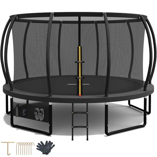 Devoko Trampolin Outdoor Ø 228/305/366/427 cm, GS-Zertifikat, Kindertrampolin Gartentrampolin mit Sicherheitsnetz, Rundes Riesentrampolin mit Leiter und Schuhbeutel